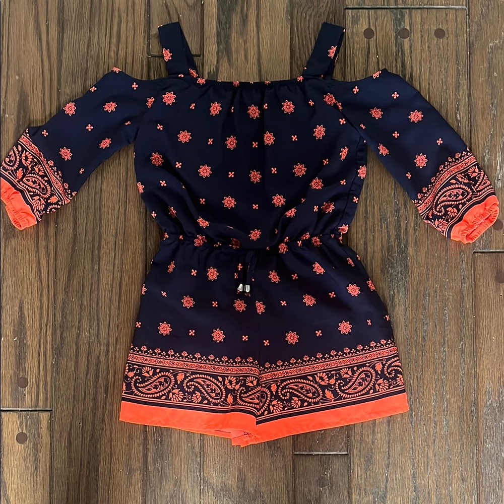 Navy and Orange Floral Romper